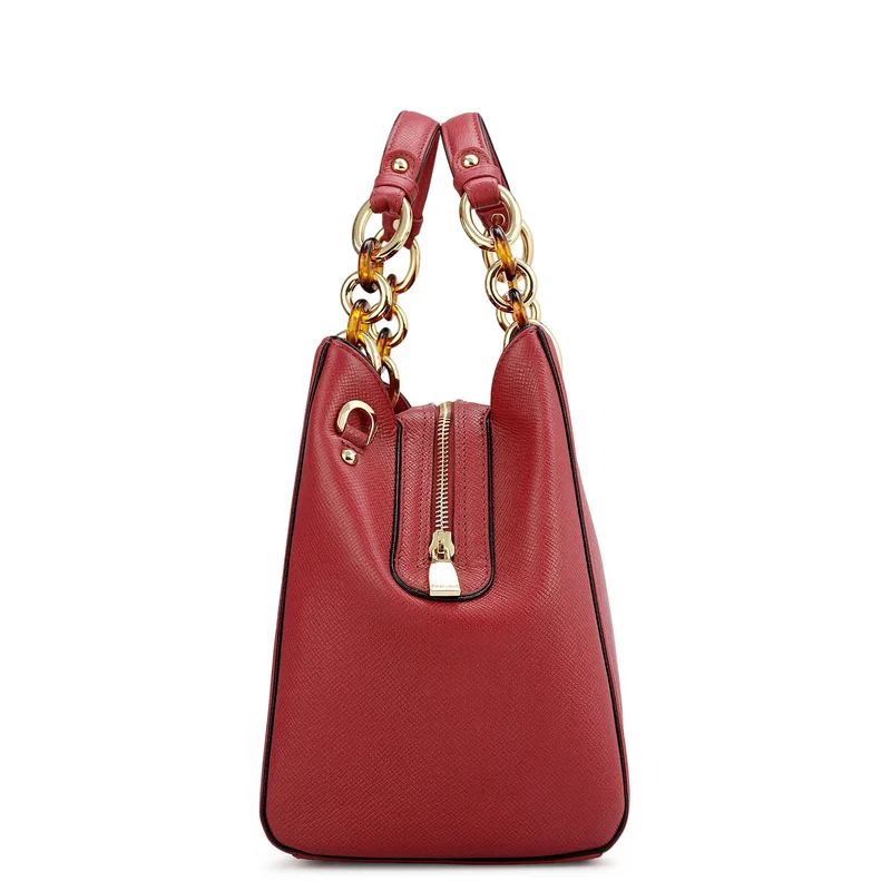 Da Milano Plumberry Medium Franzy Leather Satchel - Plumberry for Women | Best Price UAE
